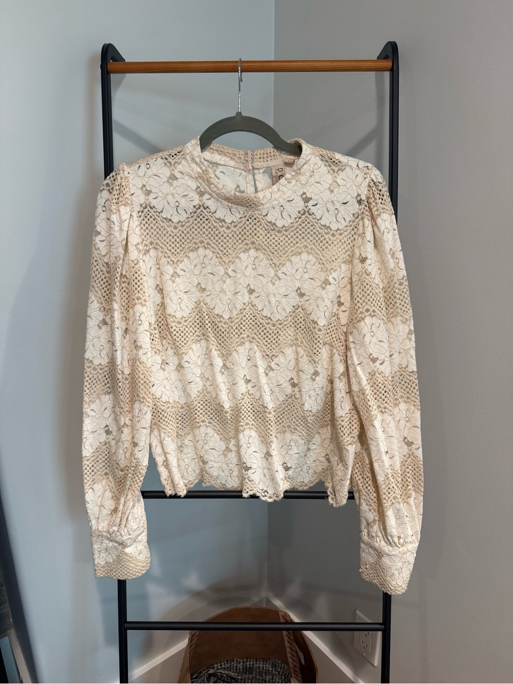 dolan Cream Floral Lace Long-Sleeve Blouse